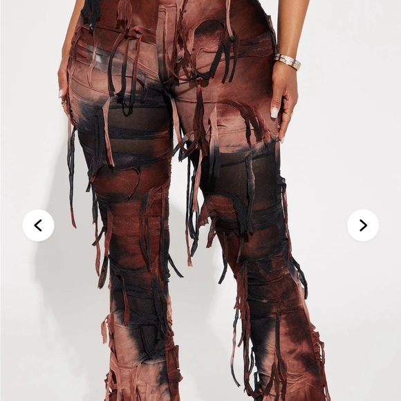 Fashion Nova Pants - Fashion Nova Distressed Black and Brown Flare Pants
